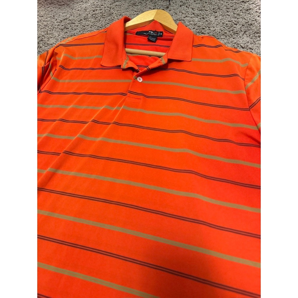 RLX Ralph Lauren Mens Orange Striped Short Sleeve Golf Polo Shirt XL